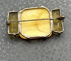 Vintage Art Deco Czech Yellow Glass Open Back Old Clasp Brooch Pin
