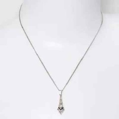 Art Deco Style Lab Created Diamond & Sapphire Wedding 14K White Gold FN Pendant