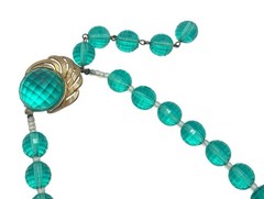 Vintage Teal Single Strand Necklace 25” Faceted Acrylic Beads Hook Closure