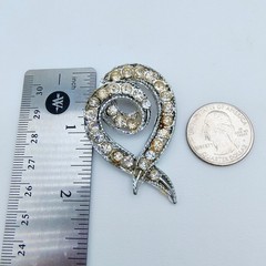 Vintage Rhinestone Ribbon Brooch Silver Tone Contemporary Minimalist