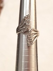Silver Tone Ring Crossover Wrap Flared Bars 6 Crystals 1 Inch Size 6.75
