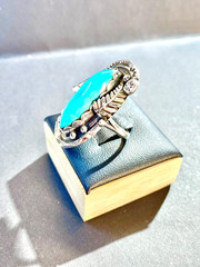 Vintage Sterling Native American 8×24 mm Turquoise Navette Ring Size 5.5 5 1/2