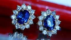 18k yellow gold earrings 1.2ct natural, treated sapphire dia stud 3.03gr N3713