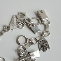Vintage Mexican 800 Silver Charm Bracelet – 15 Charms – JAB Mark – 7.25″ – 7g