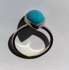 Vintage Teardrop-Shaped Natural Australian Turquoise Silver Ring Size P(17.75mm)