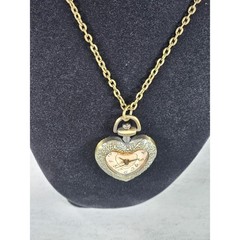 Vintage Heart Pocket Watch Necklace, Quartz Pendant, Gold Tone Chain