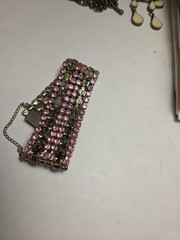 Vintage 1950s Pink & Smoky Gray Rhinestone Bracelet – Glam Statement, Gold