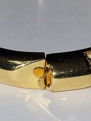 Red White Rhinestone Goldtone Hinge Bangle Bracelet Glam Fashion CostumeJewelry