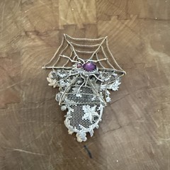 Vintage Lace And Spider Web Jeweled Spider Brooch Or Buckle