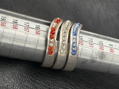 Vintage Sterling Silver Ring stackable Rhinestone Red White Blue USA July Sz 7