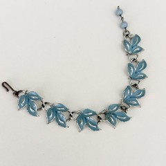 Vintage Blue Enamel Ivy Leaf Flower Bracelet Silver Tone 6.5″