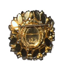 Rare VTG Hobe Rhinestone Cameo Brooch Pin, Clip Earring 3pc Set Parure W/ BEZELS