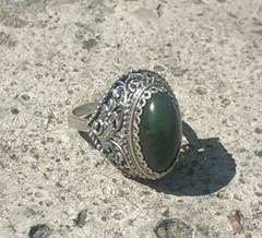 Vintage Soviet Russian Sterling Silver 925 Ring Jade ,Women’s Jewelry Size 7.75