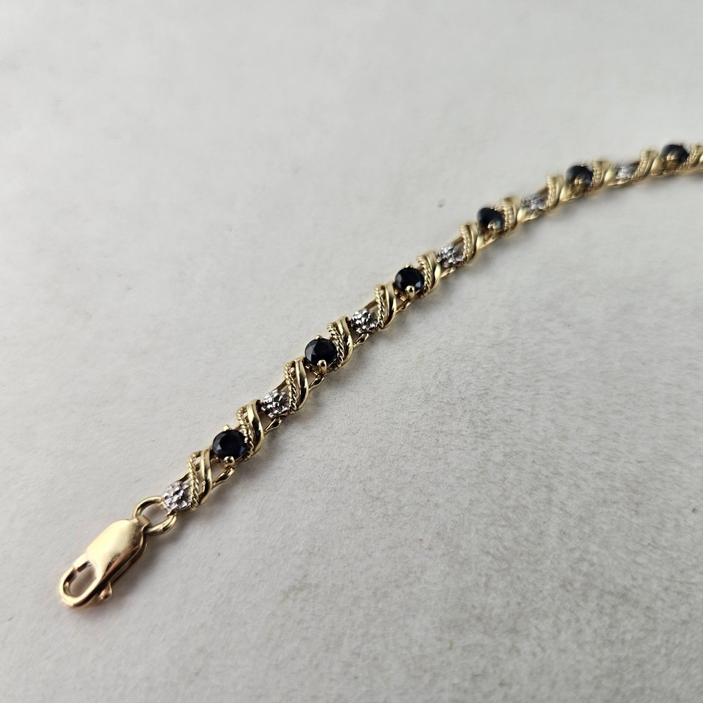 10K Yellow Gold Tennis Bracelet with Blue Topaz 7 inches 5.2g [9031]