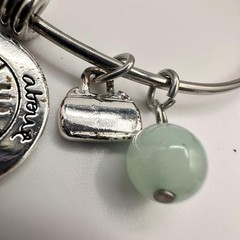Vintage Y2K Silver Tone Charm Bracelet It’s About The Journey Green Bead Jewelry