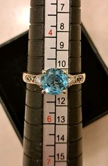 Petite 14k Solid White Gold Natural Blue Topaz and Diamond Ring Size 5