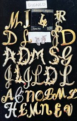 100 Vintage INITIAL Letter Brooch Pins Lot 35 Signed Trifari Sarah Anne Klein