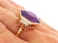 Vintage 19.84Ct Amethyst and 0.24Ct Diamond 9k Yellow Gold Dress Ring