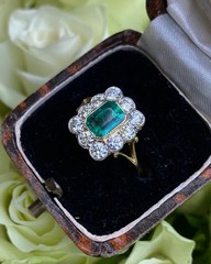 2.60 Ct Natural Emerald Art Deco Vintage Engagement Ring 14K Yellow Gold FN