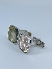 Cufflinks Mother of Pearl square flat MOP polished silver tone 7/8″