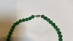 19.5” Vintage Green Peking Glass Necklace Bracelet Faux Jade Beaded Parure Set