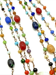 Vintage Venetian Lampwork Glass Bead Necklace Multicolor Swirl Long Boho 56″