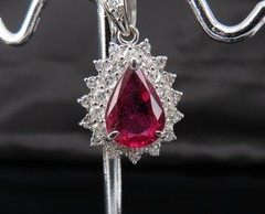 Fine 2.61ct Intense Red Rubellite Tourmaline & 1.03ct Diamond Platinum Pendant