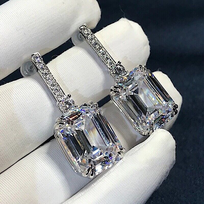 Women Luxury Drop Wedding Earrings 2.4 Ct Simulated Diamond 14K White Gold Over