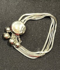 Vintage Slide Bracelet With Ball Dangles , Silver Tone