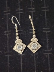 Vintage Sterling Silver Earrings Art Deco Crystal Dangles 1.25″ .925
