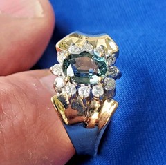 Original EARTH MINED Teal Blue SAPPHIRE DIAMOND Engagement Ring SOLID 14K GOLD 9