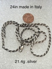 21.4g .925 Silver Vintage made in Italy Rope Med Lock Crimp 24Inch Necklace