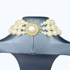 Vtg CAROLEE Majestic Pearl Necklace 3 Strand Knotted High End Art Deco 18” 13 mm