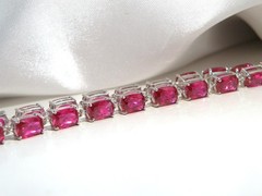 Sterling Silver 925 Lab Created Pink Ruby Tennis Bracelet 8″