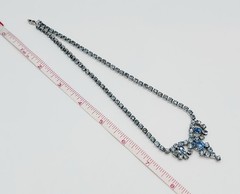 Vtg-BLUE RHINESTONE-Necklace-Choker-Ring-Bracelet-Clip-on Earrings SET