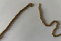 Gold Tone Rope Chain Necklace 24” Unmarked Vintage Style Spring Ring Clasp