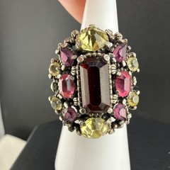 Vintage Hollycraft Rhinestone Ring Cocktail Adjustable Silver Tone Size 6.25