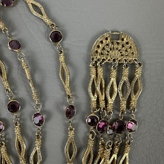 Vintage Necklace Gold Tone Multi Strand Purple Rhinestone Statement 25″