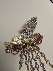 Vintage Kirks Folly Brooch Pin Jewelry Gold Star Dangle Crystal Fairy Angel Bag