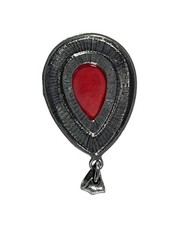 Antique Silver Tone Teardrop Red Stone Howlite Pendant Necklace Charm Jewelry