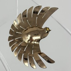 Vintage Rose Gold Vermeil Sterling Silver Flying Bird Yellow Eye Brooch Pin 3”