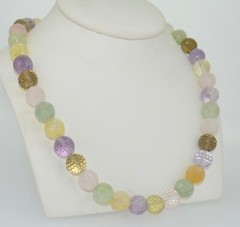 Large Hand Strung Chunky Quartz and Amethyst Beaded Necklace