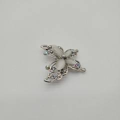 Vintage Small Silver Tone Butterfly Brooch with Clear and AB Rhinestones