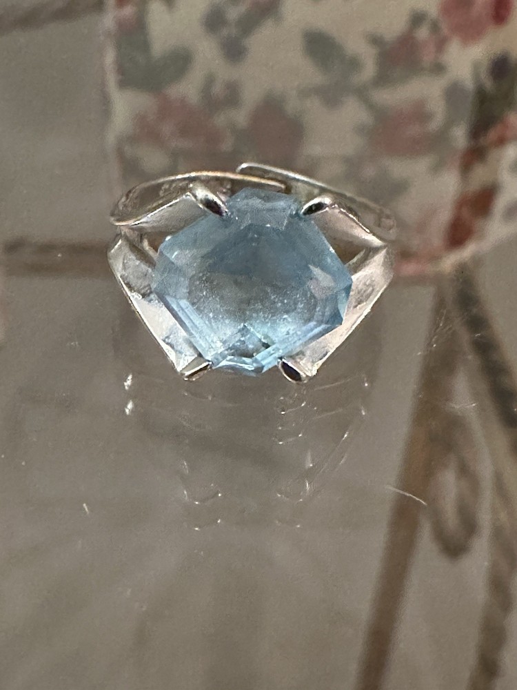Vintage Park Lane Silver Tone & Icy Blue CZ Rhinestone Ring 5.75 Adjustable