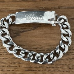 Vintage ELCO Nickel Silver Identity ID Curb Chain Bracelet 8″ MCM “Chris”