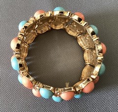 Vintage Costume Jewelry Free Size Beaded Bracelet, 1.5″ Wide