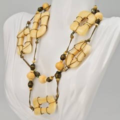 Original Vintage Designer MCM Bronze Bovine Coral Gemstone Bone Estate Necklace