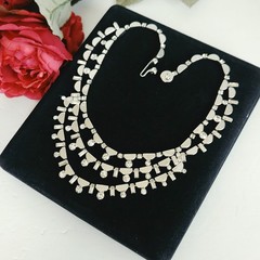 Vtg KRAMER Necklace Silver tone Discs and Crystal Rhinestone ~ Wedding Statement