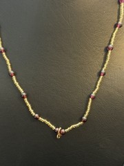 Vintage Bead Necklace Red and Garnet Gold Tone 16.5 Inches