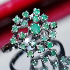 14k white gold sz 6.5 ring 1.00ct natural, treated emerald 1890s Italian 4.7gr